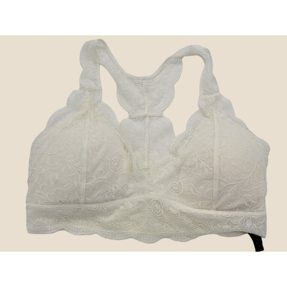 Live Love Dream Bralette Boho Lace Racerback Minimalist Lingerie Cream Ivory M